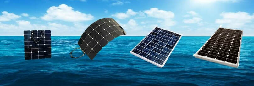 Solar Panels Left to Right: 50 and 100 Watt Flexible, 100 Watt Polycrystalline Rigid, 150 Watt Monocrystalline Rigid